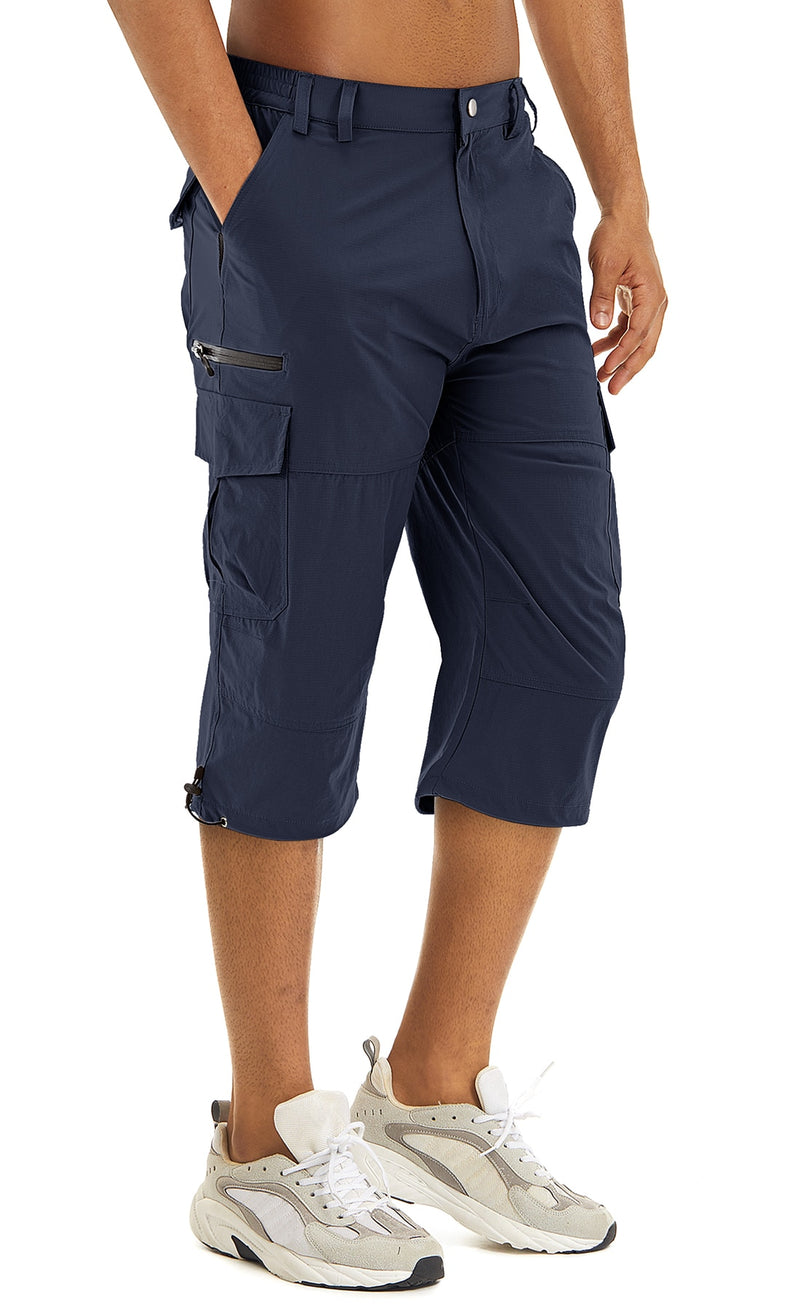 Quick Drying Multi-Pockets 3/4 Length Shorts Men Outdoor Below Knee Hiking ShortsTactical Cargo Nylon Work Shorts