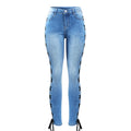 Side Split Bandage Jeans Women`s Stretchy Denim Pants Trousers Jeans For Women