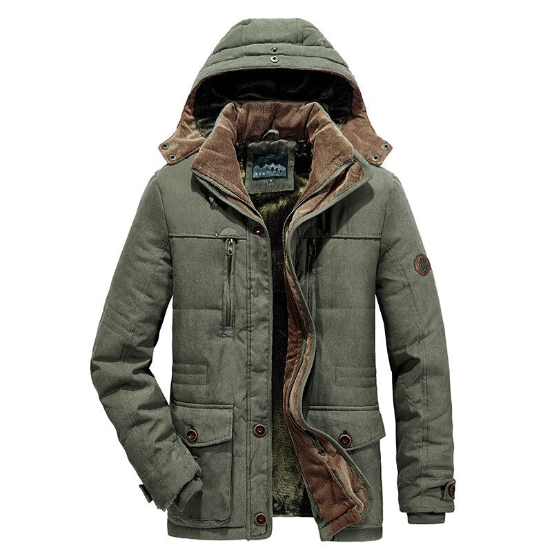 Men Winter Thick Warm Military Jackets Parkas Casual Slim Multi-pocket Cotton-Padded Hooded Coats Fleece Parkas