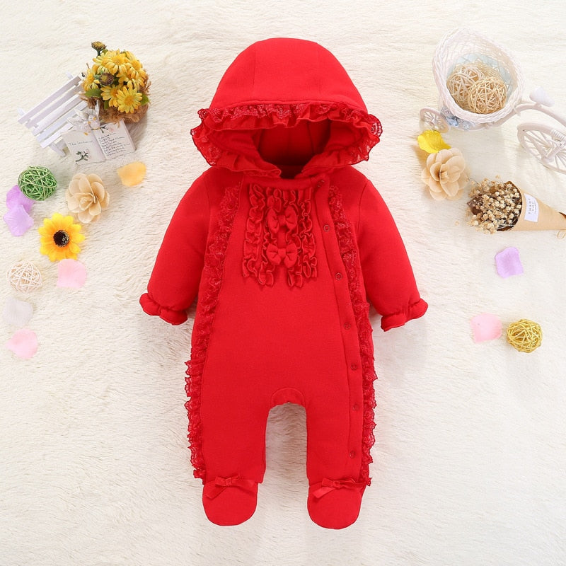 Born Baby Girl Clothes 0-3 Months Cotton Baby Girl Clothes Winter Hooded Baby Romper Warm Thick Outfit Jumpsuit