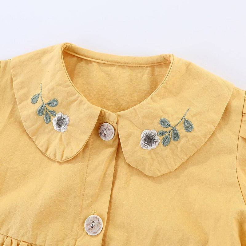 Toddler Girls Dresses Button Front Floral Peter Pan Collar Girl Spring Dress Cute Ruffle Long Sleeve Kids Clothes