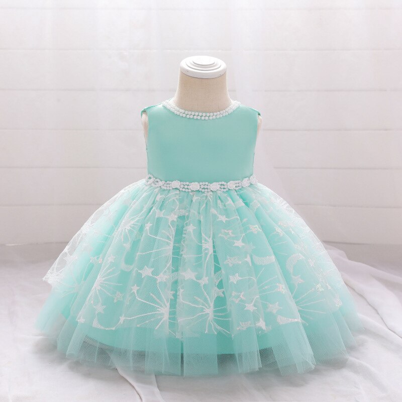 Beaded Lace Hollow Flowers First Birthday Dress For Baby Girl Kids Clothes Lace Baptism Tutu Bow Princess Baby Dresses Vestido