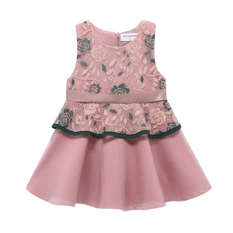 Faux Wool Lace Trim Girl Sleeveless Dress Elegant Kids Clothes Girls Princess Dresses Autumn Winter