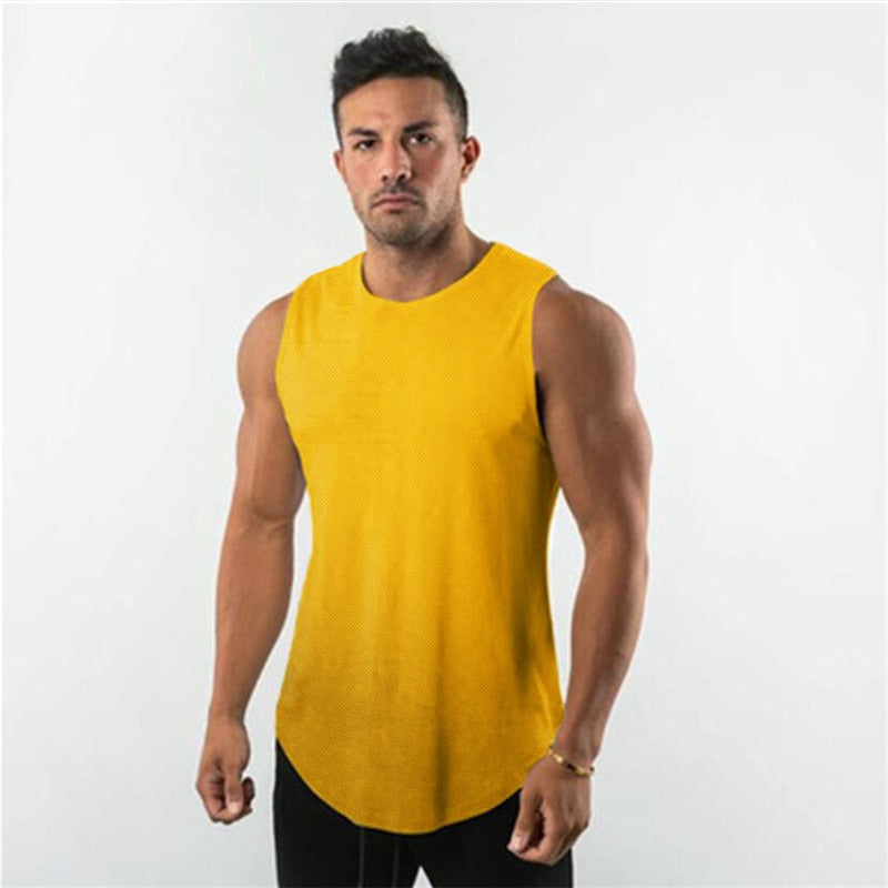 Summer Plain Mens Running Vest Men Gym Clothing Bodybuilding Fitness Tank Top Sleeveless Undershirt Workout Stringer Singlet