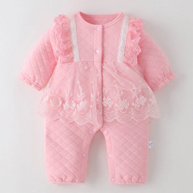 Spring and Autumn Children Clothing Splicing Net Yarn Kids Jumpsuit Long Sleeve Bodysuits Baby Girl Romper Infant One-pieces