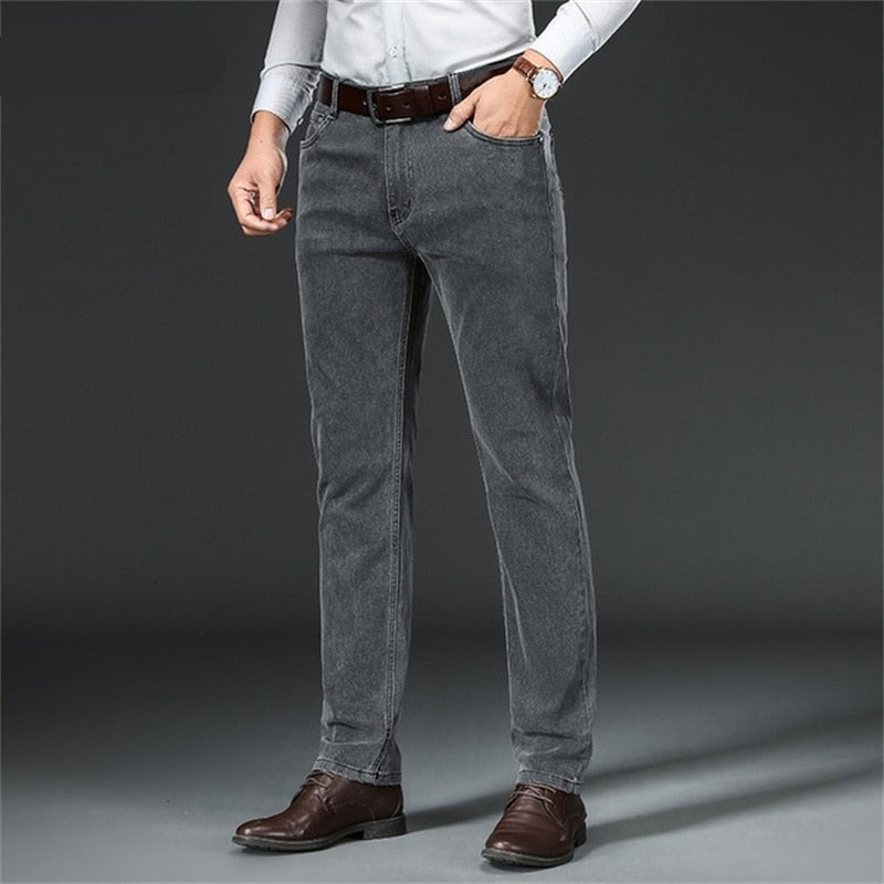 Men Autumn And Winter New Straight Loose Business Jeans Young And Middle-Aged Stretch Casual Pants
