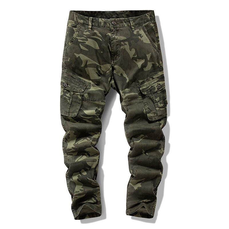 Men Cargo Pants Camouflage Small Feet Tapered Slim Multi-Pocket Military Army Green  Outdoor Mountain Sport Casual Trousers