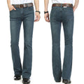 Men Jeans Trousers Mid Waist Elastic Slim Elegant Boot Cut Semi-Flared Bell Bottom Blue Denim Pants