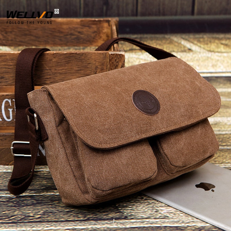 Men Messenger Bags Canvas Shoulder Bag Casual Style Satchels Solid Crossbody Bag Retro Small Bags