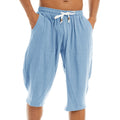 Linen Capri Long Shorts Loose Fit Men Cotton Linen Harem Shorts Below Knee Baggy Capri Yoga Fitness 3/4 Pants