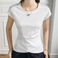 Women Mercerized Cotton T-shirt O-Neck Short Sleeve women shirt All match Lady Top Black White