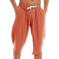 Linen Capri Long Shorts Loose Fit Men Cotton Linen Harem Shorts Below Knee Baggy Capri Yoga Fitness 3/4 Pants