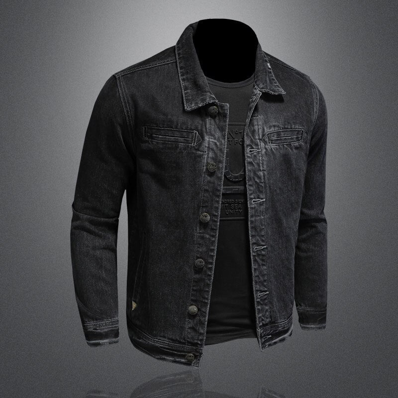 Jeans Jacket Men Denim Coat Autumn Bomber Motorcycle Simplicity Casual Lapel Long Sleeve Slim Black Cowboy Clothing