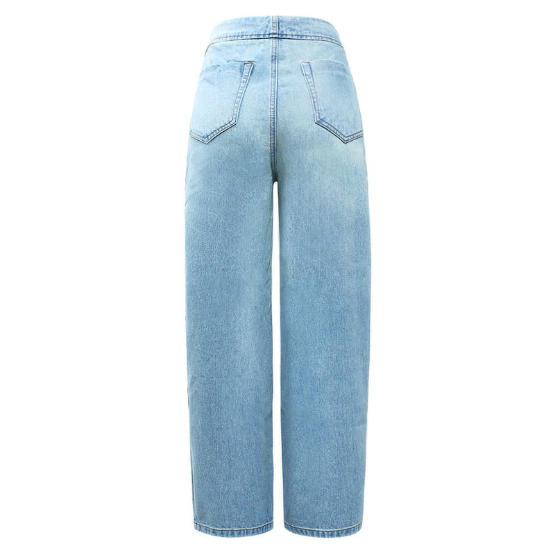 High Waist Wide Leg Jeans With Pockets Women`s Button Fly Straight Denim Pants Trousers Jeans For Women