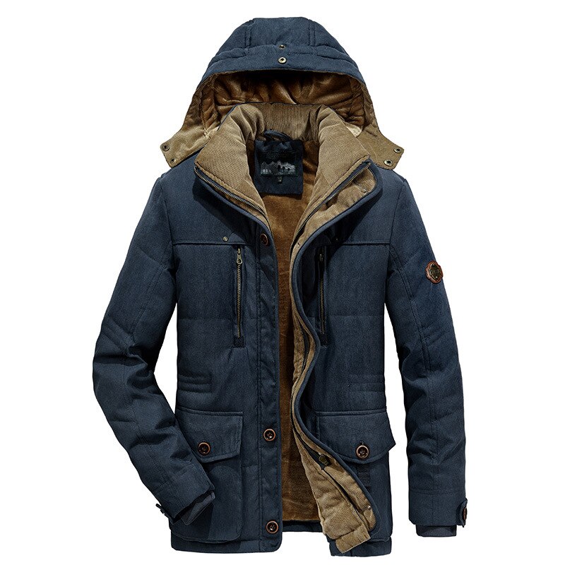 Men Winter Thick Warm Military Jackets Parkas Casual Slim Multi-pocket Cotton-Padded Hooded Coats Fleece Parkas