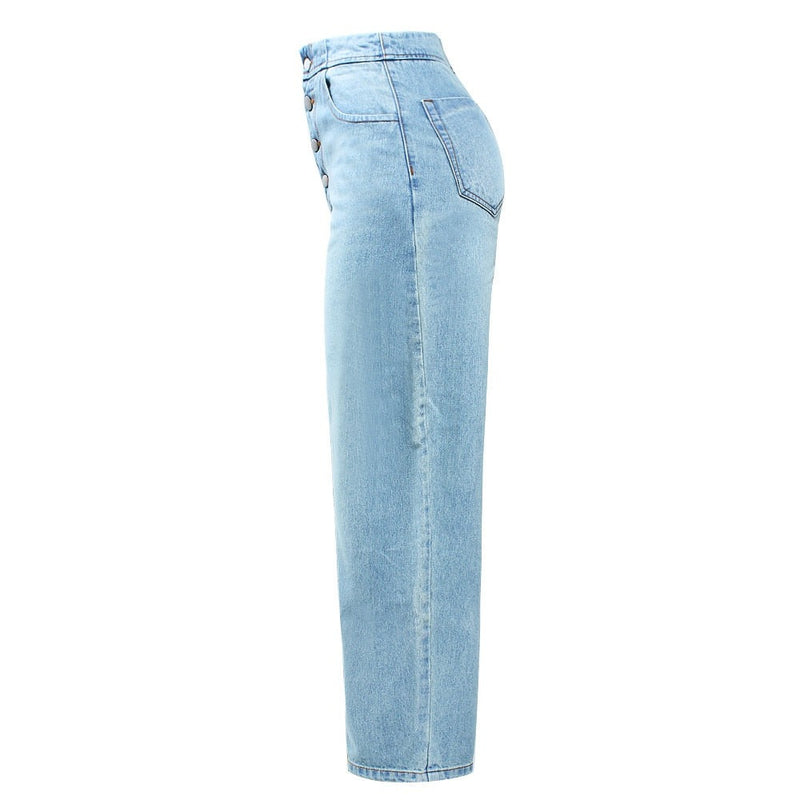 High Waist Wide Leg Jeans With Pockets Women`s Button Fly Straight Denim Pants Trousers Jeans For Women