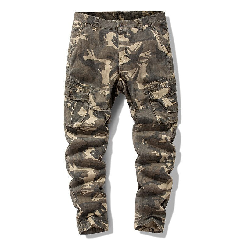 Men Cargo Pants Camouflage Small Feet Tapered Slim Multi-Pocket Military Army Green  Outdoor Mountain Sport Casual Trousers