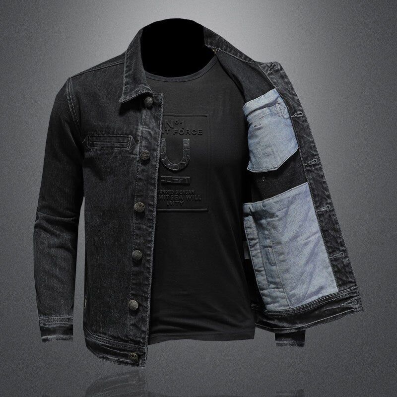 Jeans Jacket Men Denim Coat Autumn Bomber Motorcycle Simplicity Casual Lapel Long Sleeve Slim Black Cowboy Clothing