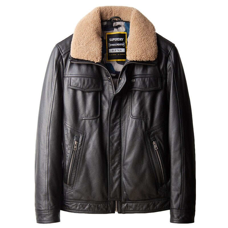 Winter down Jacket Men Genuine Leather Clothes Male First Layer Warm Short Coat