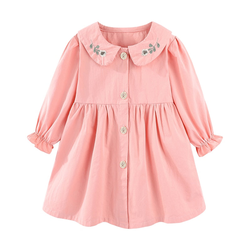 Toddler Girls Dresses Button Front Floral Peter Pan Collar Girl Spring Dress Cute Ruffle Long Sleeve Kids Clothes