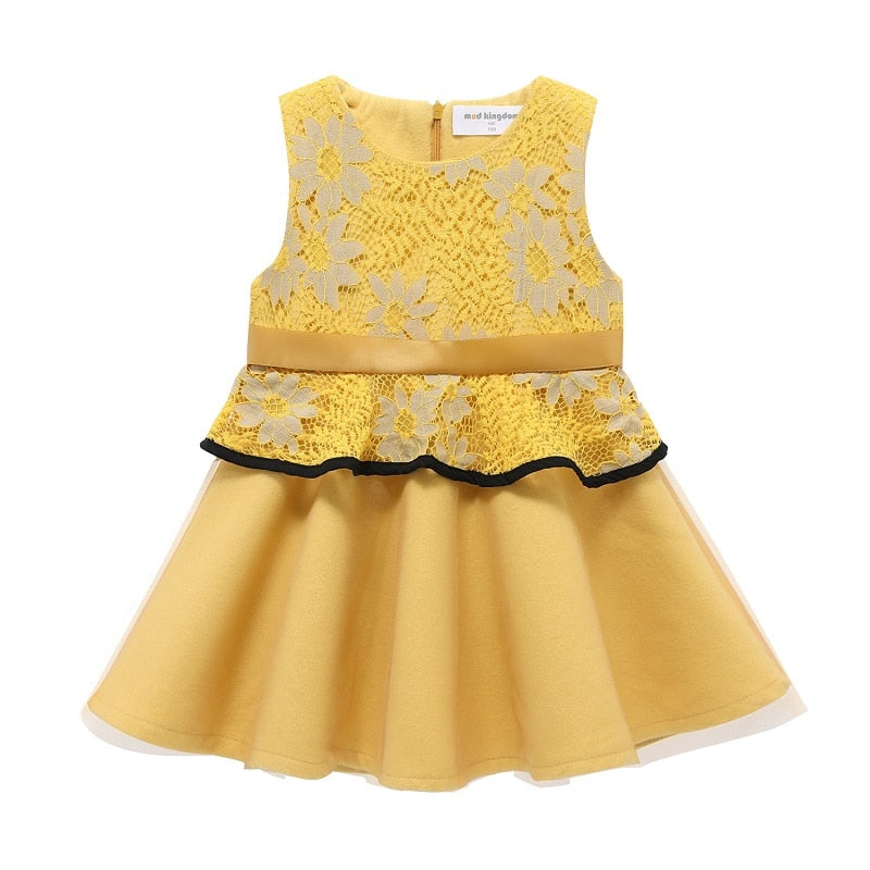 Faux Wool Lace Trim Girl Sleeveless Dress Elegant Kids Clothes Girls Princess Dresses Autumn Winter