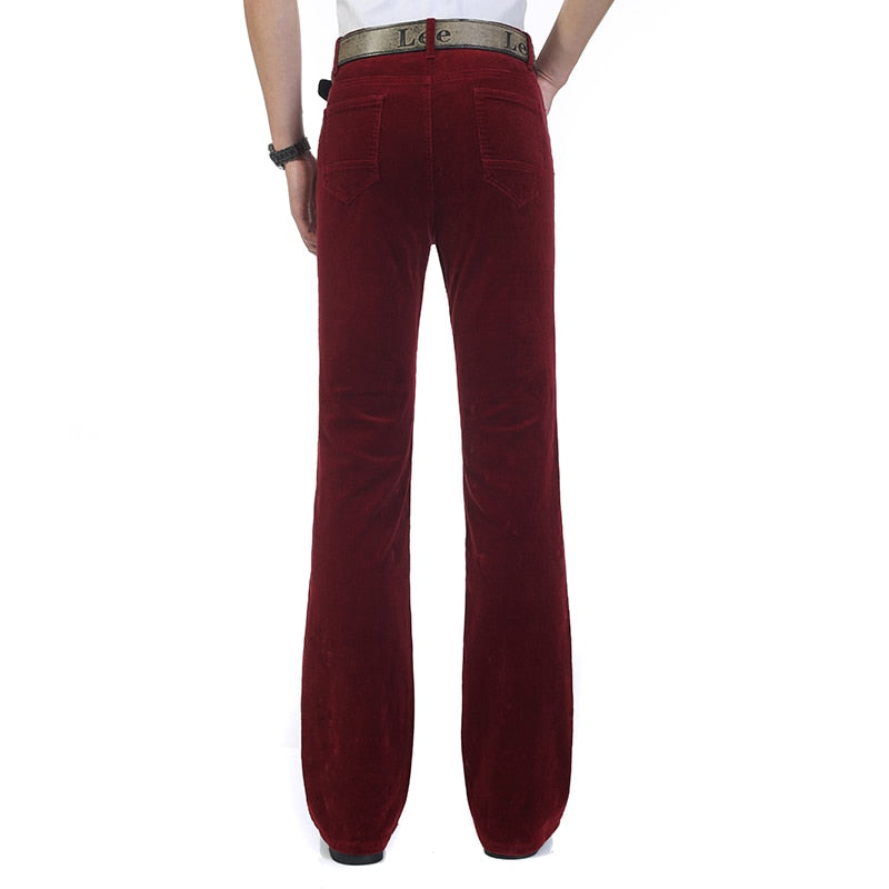 Spring Autumn Mens Smart Casual Corduroy Pants Flares Male Mid Waist Bell-Bottom Trousers