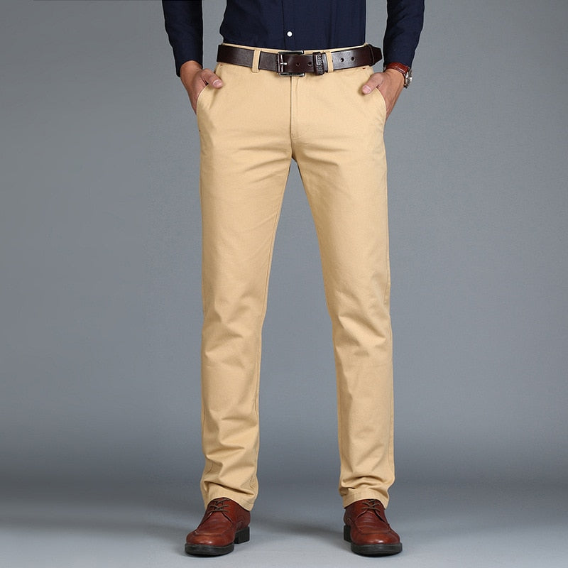 Men Pants Straight Loose Casual Trousers Cotton Fashion Men Business Suit Pants Green Brown Grey