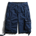 Summer Calf-Length Cargo Mens Cotton Shorts Multi-pocket Solid Male Puls Size Beach Shorts Capris Fat