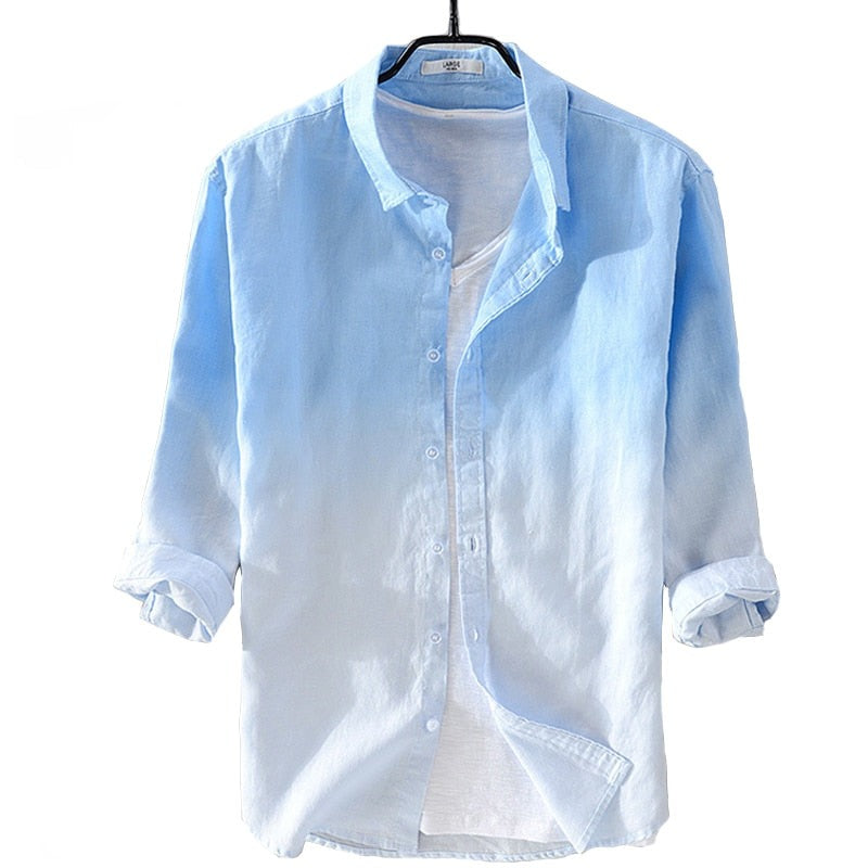 Summer men shirt Seven-quarter sleeve shirt mens gradient blue male casual shirt