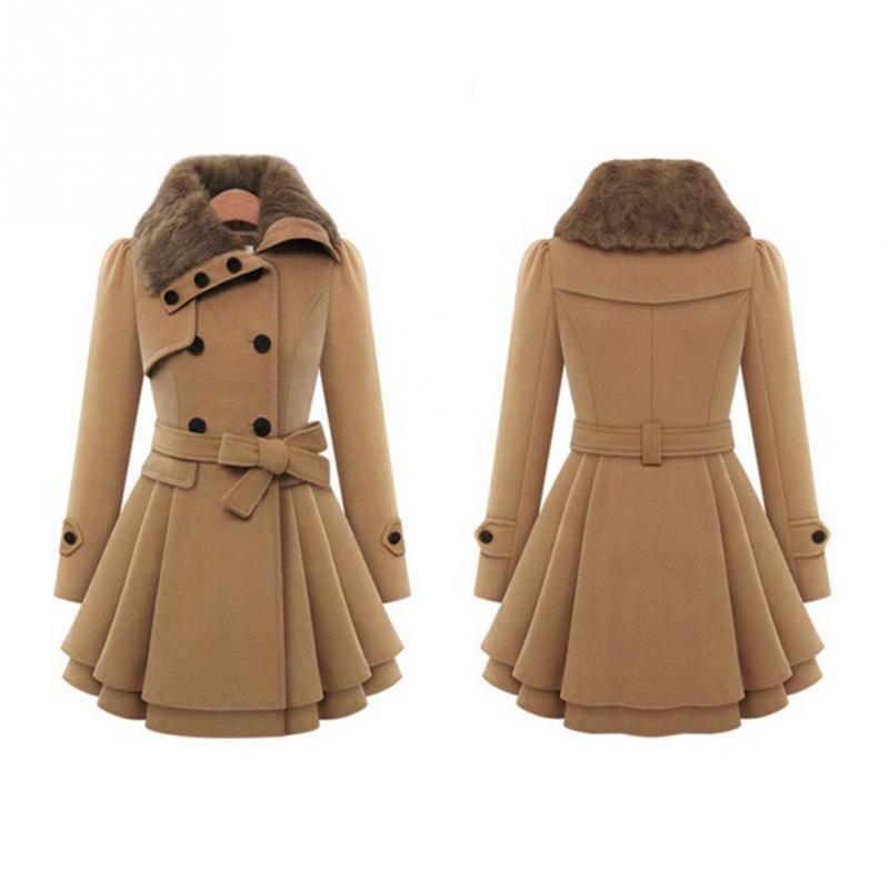 Women Autumn And Winter Long Sleeve Lapel Collar Thicken Medium Length Coat