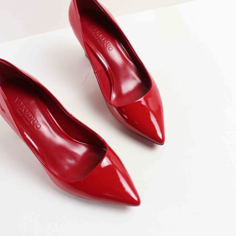 Handmade Pumps For Women Red Genuine Leather High Heel Shoes Ladies Wedding Office Dress Shoe Heels