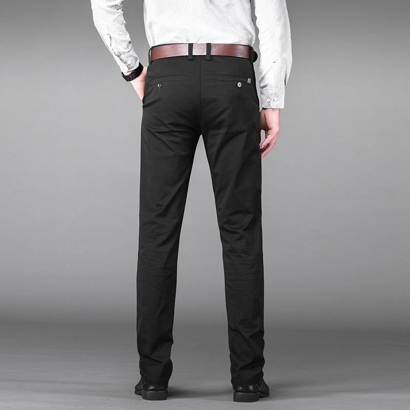 Men Business Pants Regular Straight Fit Stretch Pants Casual Suit Trousers Elasticity Pants Pocket Details