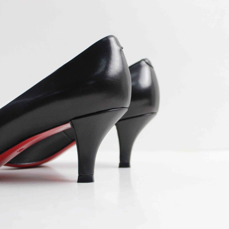 Women Summer Pumps Black High Heel Ladies Business Shoes Genuine Leather Pointed Toe Handmade