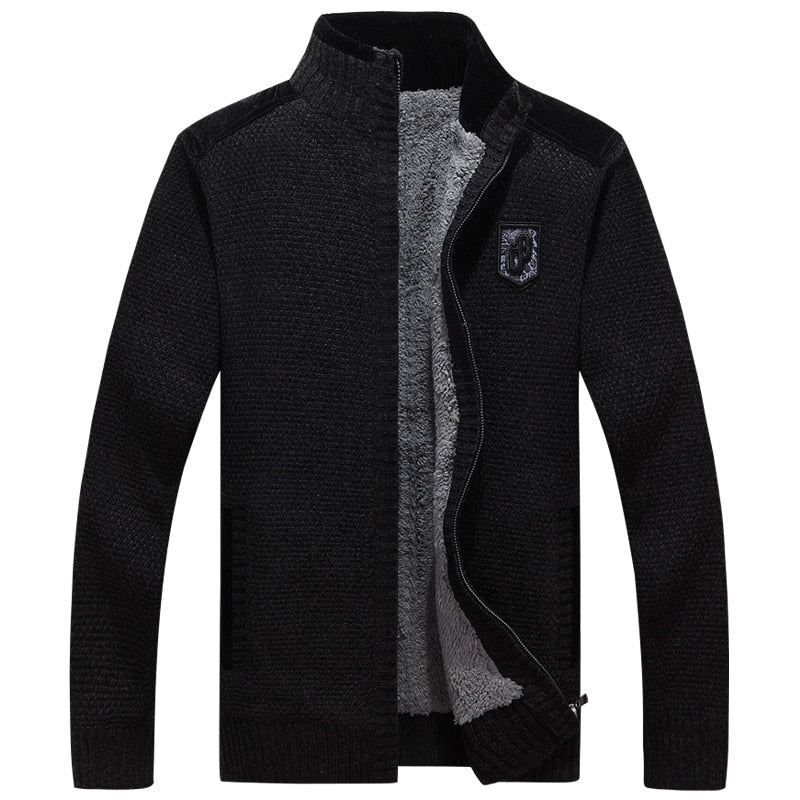 Men Sweaters With Zippers Thick Fleece Warm Black Casual  Winter Men Cardigan Wool