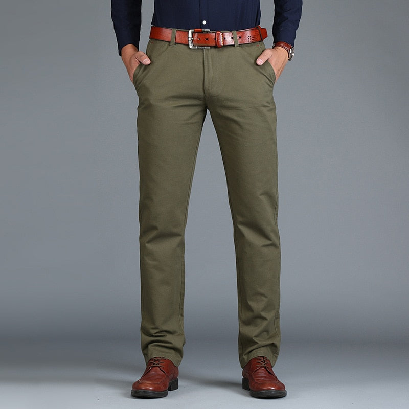 Men Pants Straight Loose Casual Trousers Cotton Fashion Men Business Suit Pants Green Brown Grey