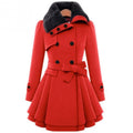 Women Autumn And Winter Long Sleeve Lapel Collar Thicken Medium Length Coat