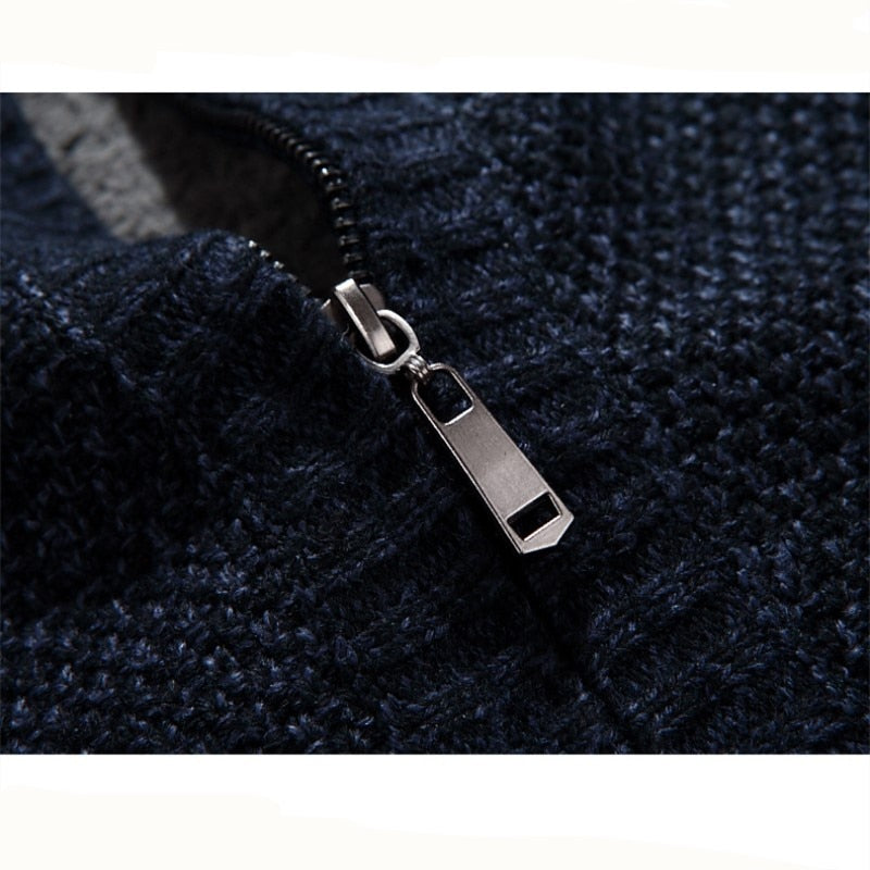 Men Sweaters With Zippers Thick Fleece Warm Black Casual  Winter Men Cardigan Wool