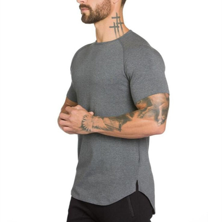 Summer men gyms T shirt Slim fit Bodybuilding and Fitness Male Short sleeve cotton clothing Tee Tops