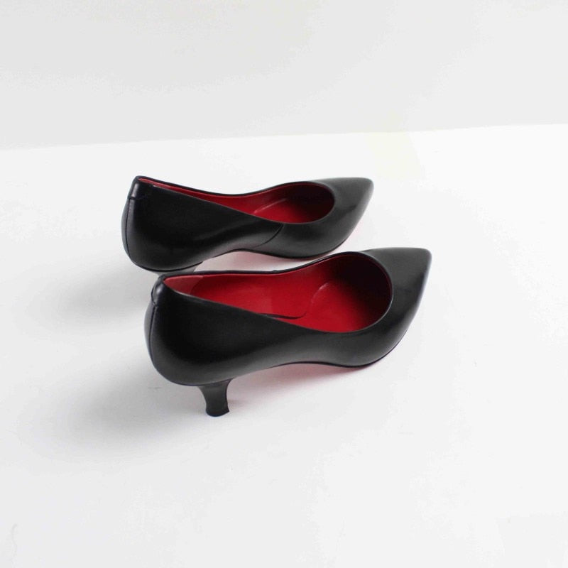 Women Summer Pumps Black High Heel Ladies Business Shoes Genuine Leather Pointed Toe Handmade