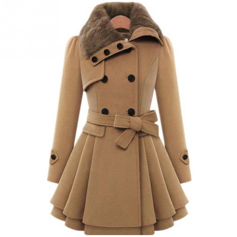 Women Autumn And Winter Long Sleeve Lapel Collar Thicken Medium Length Coat