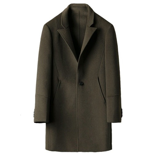 Men Wool Coat Double-sided Cashmere Coat Winter Casual Solid Wool Long Coats