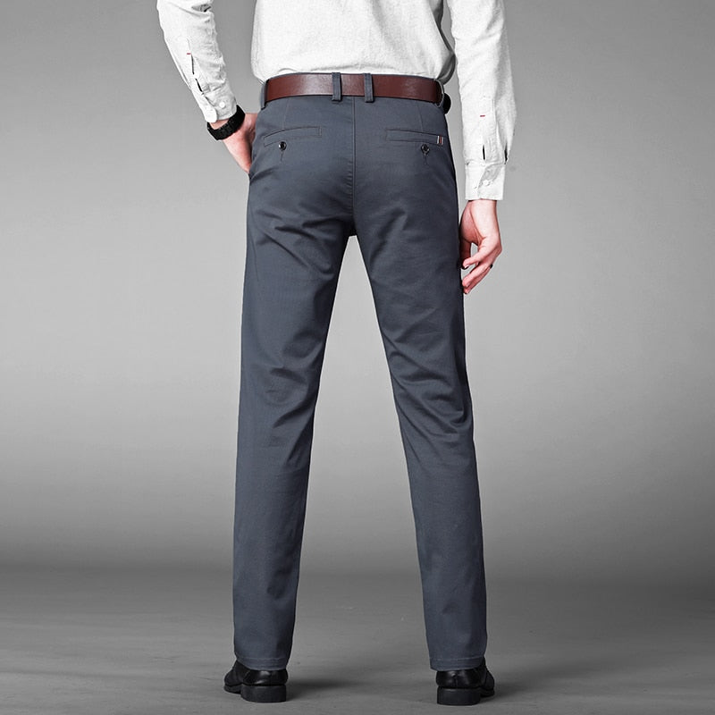 Men Business Pants Regular Straight Fit Stretch Pants Casual Suit Trousers Elasticity Pants Pocket Details