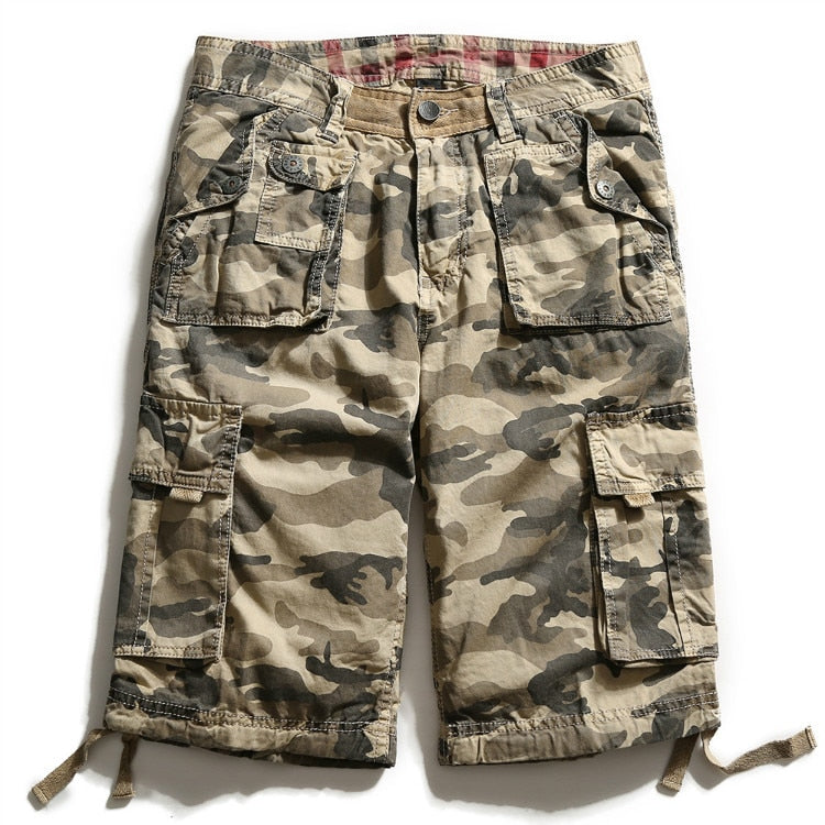 Mens Military Cargo Shorts Summer Army Green Cotton Shorts Men Loose Multi-Pocket Shorts Casual Trouser