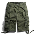 Summer Calf-Length Cargo Mens Cotton Shorts Multi-pocket Solid Male Puls Size Beach Shorts Capris Fat