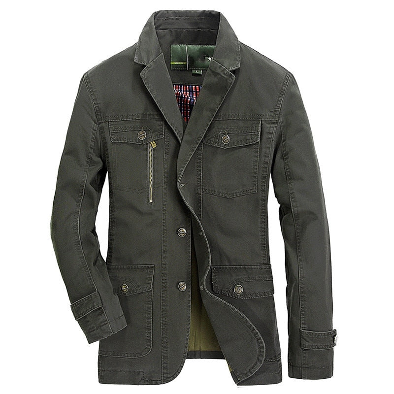 Military Blazer Jacket Men Spring Autumn Casual Cotton Washed Coats Army Bomber Suit Jackets Denim Cargo Trench