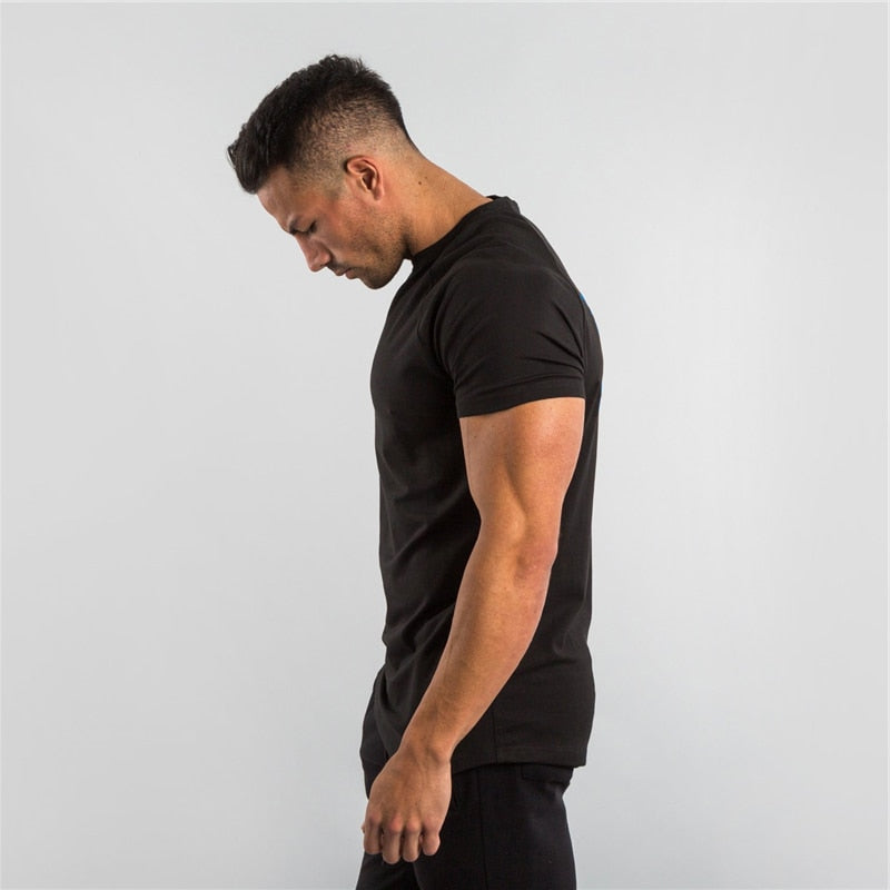 Summer Sportswear Mens O-neck T Shirts Men Tops Cotton Fitness T-shirt Gym Short Sleeve Bodybuilding Tshirt