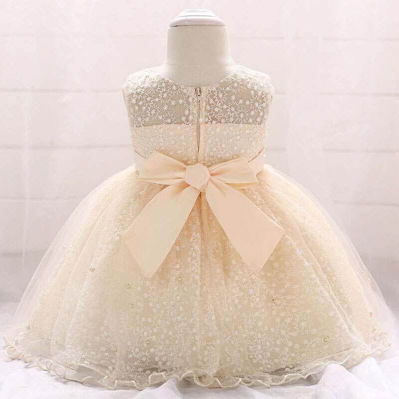 Summer Infant Beading Baptism Dress Frocks Baby Girl Pageant Voile Princess Dress1st Birthday Party