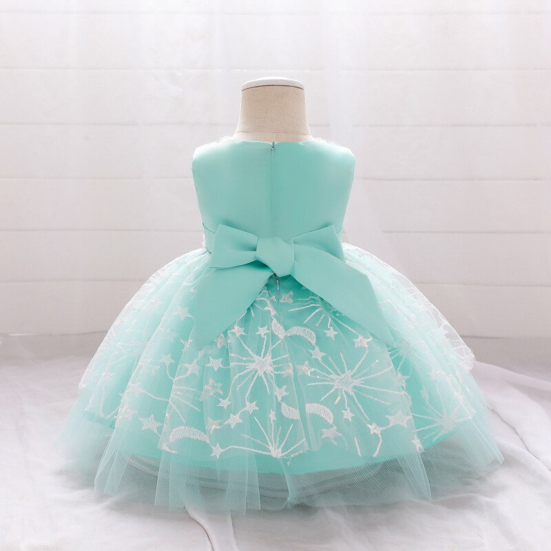 Beaded Lace Hollow Flowers First Birthday Dress For Baby Girl Kids Clothes Lace Baptism Tutu Bow Princess Baby Dresses Vestido