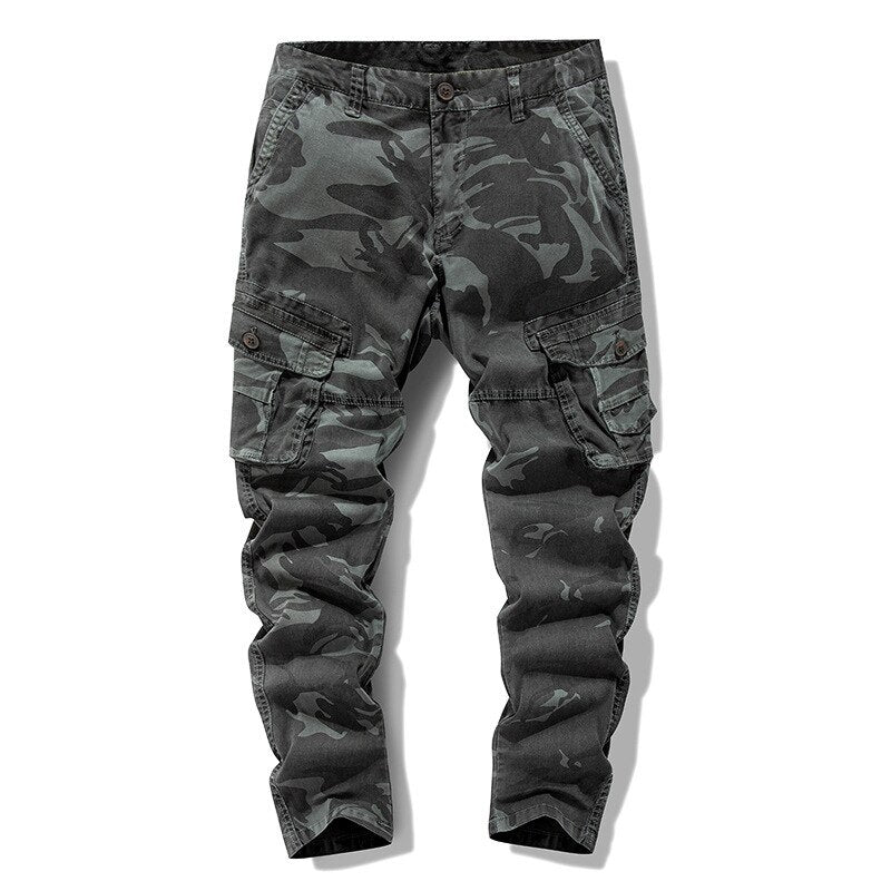 Men Cargo Pants Camouflage Small Feet Tapered Slim Multi-Pocket Military Army Green  Outdoor Mountain Sport Casual Trousers