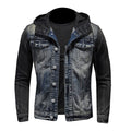 European Style Hooded Colorblock Bomber Pilot Blue Denim Jacket Men Jeans Coats Motorcycle Casual Slim Outwear Clothing Overcoat